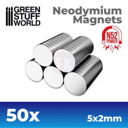 Neodymové magnety 5 x 2 mm - 10 ks (N52)